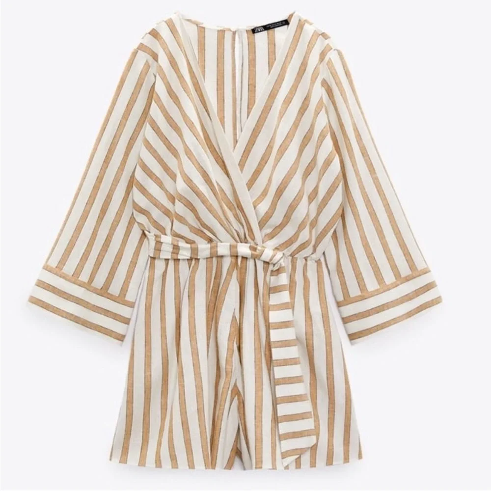Zara Woman Linen Blend striped jumpsuit